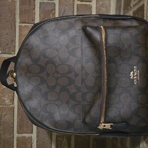 Coach Signature Canvas Backpack in Dark Brown and Black with Gold Hardware